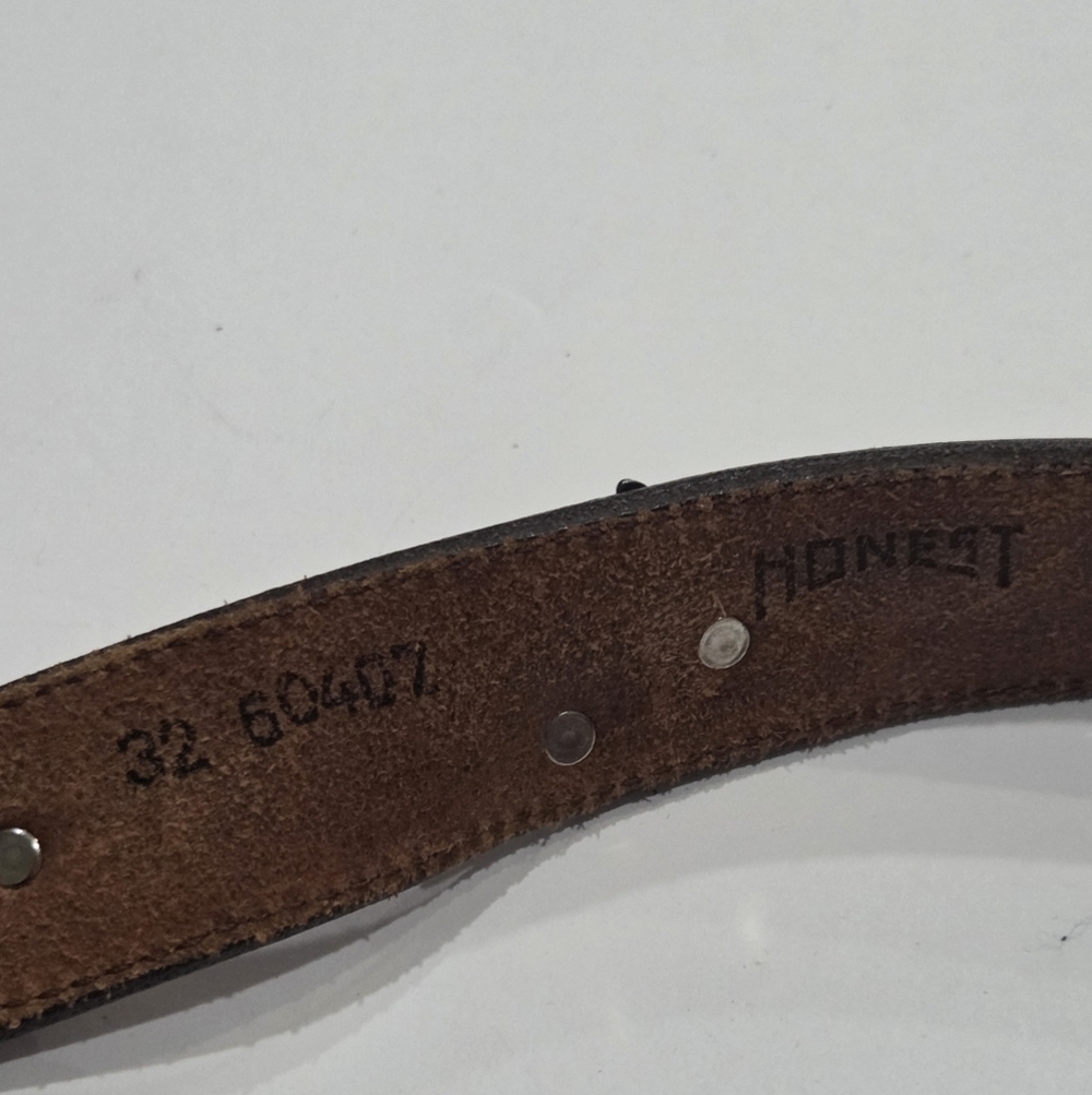 Vtg.Honest Brown Leather Men's Belt With Metal Animals Sz.32 - Picture 4 of 5